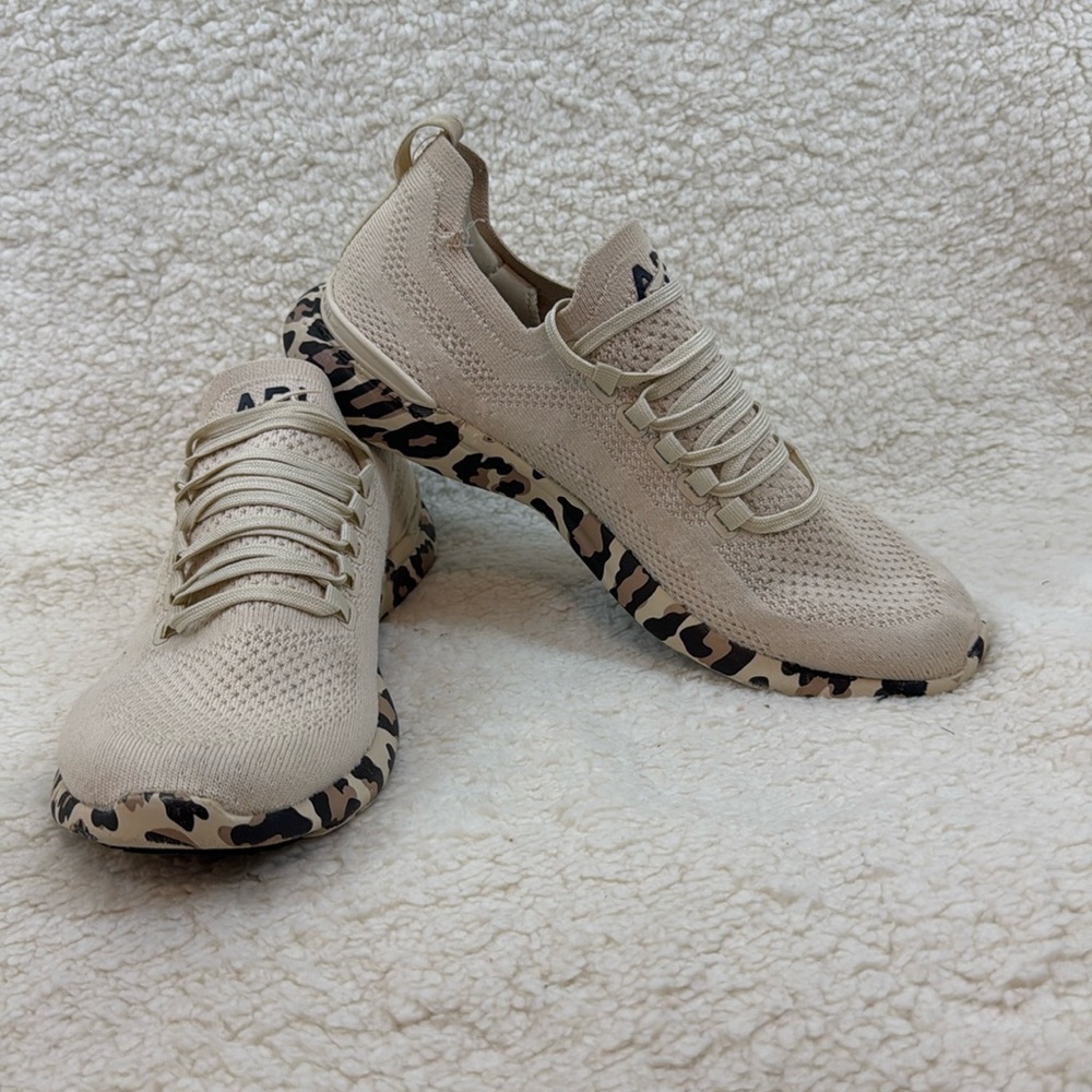 APL Women's Beige Knit Athletic Sneakers with Leopard-Print Sole